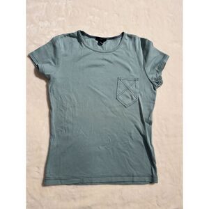 Y2K Gap Pale Blue Mock Neck Pocket Tee Top Size M Cotton